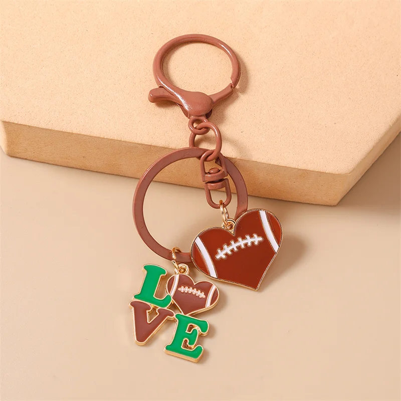 Aihua Niedlicher Emaille American Football Schlüsselanhänger Rugby-Ball Schlüsselring für Frauen Mädchen Handtaschenanhänger DIY Schmuck – Detail 8