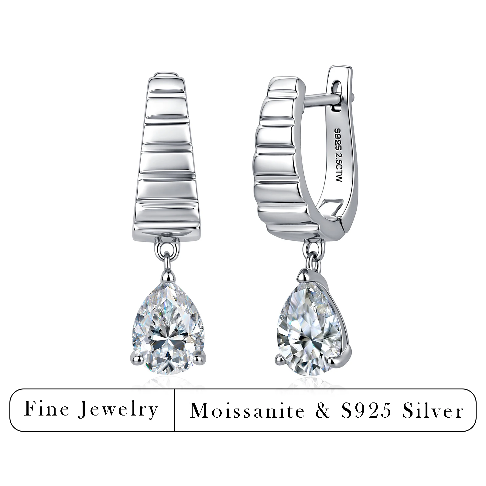 

2.5CTW Moissanite Drop Earrings 925 Sterling Silver Teardrop Diamond Huggie Earring Luxury Fine Jewelry for Women