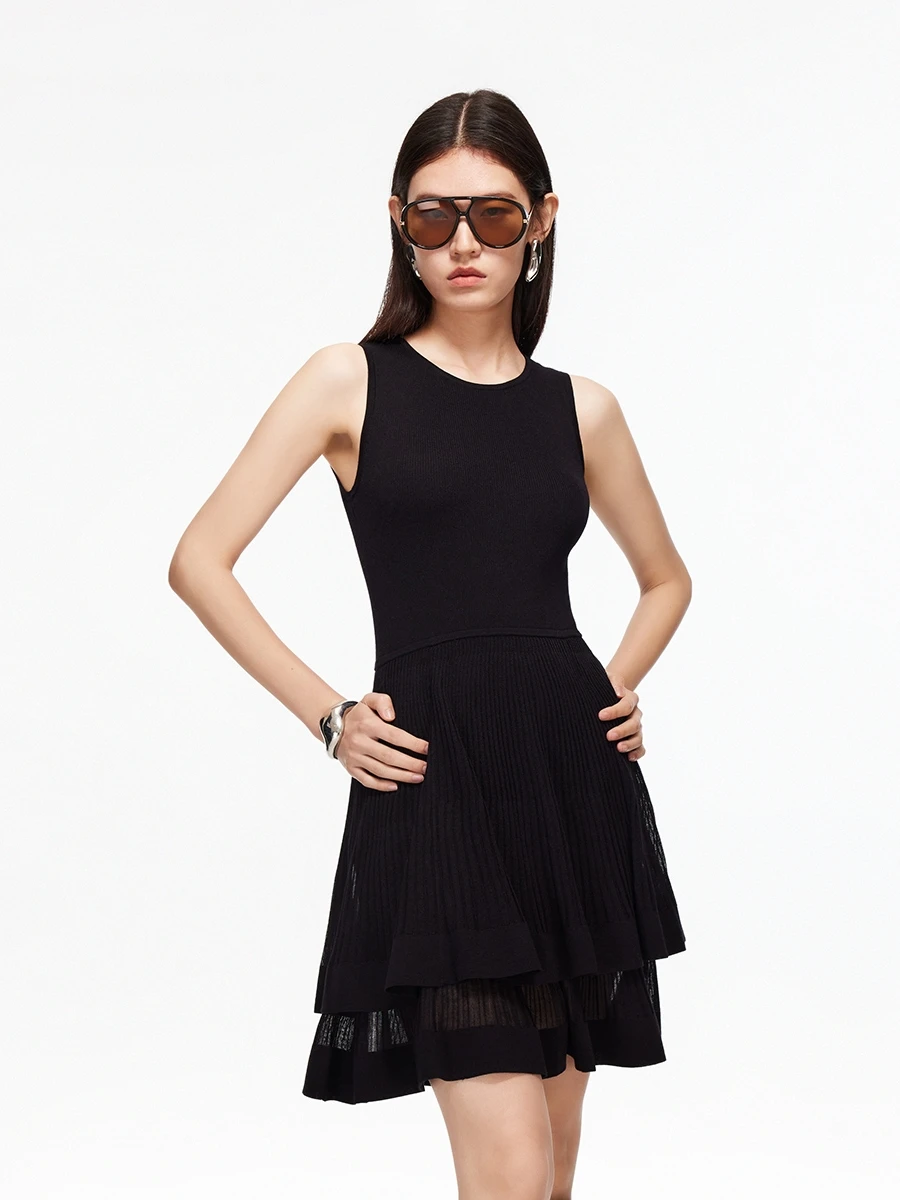 A-Line Dr round Ne Svel Saia em camadas Commute Sle Pure Color Cintura costurada Outono Faion