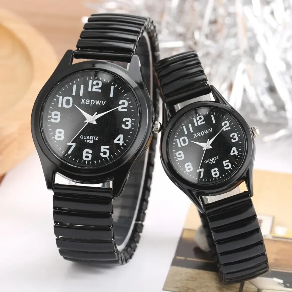 

Couple Watch Lover Watches Simple Black Elastic Wristband Sport Business Quartz Wristwatch for Men Women Clock Relogio Masculino