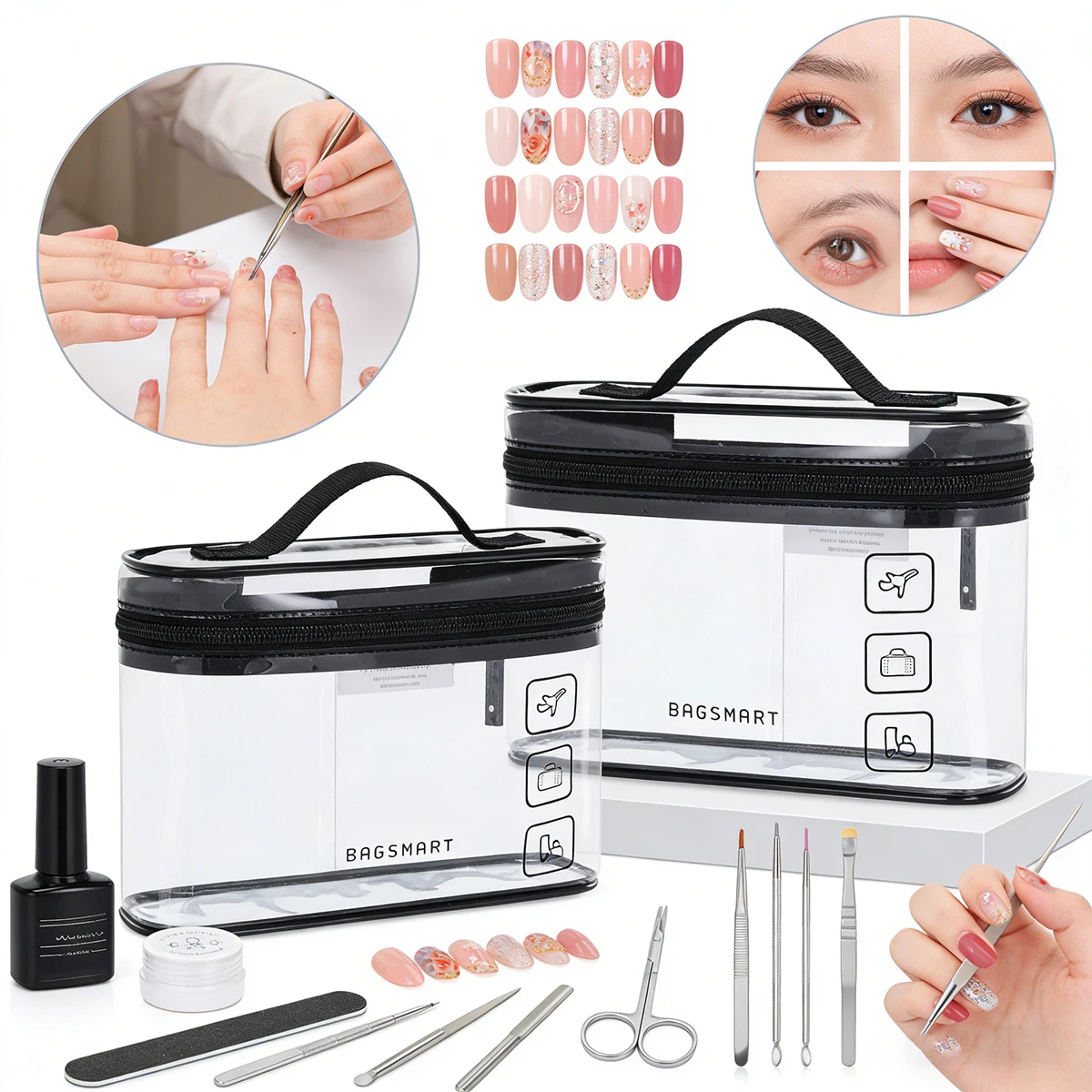 1pc Portable Clear Toiletry Beauty Kit Organizer Waterproof Cosmetic Organizer Thickened PVC Nail Artist Bag