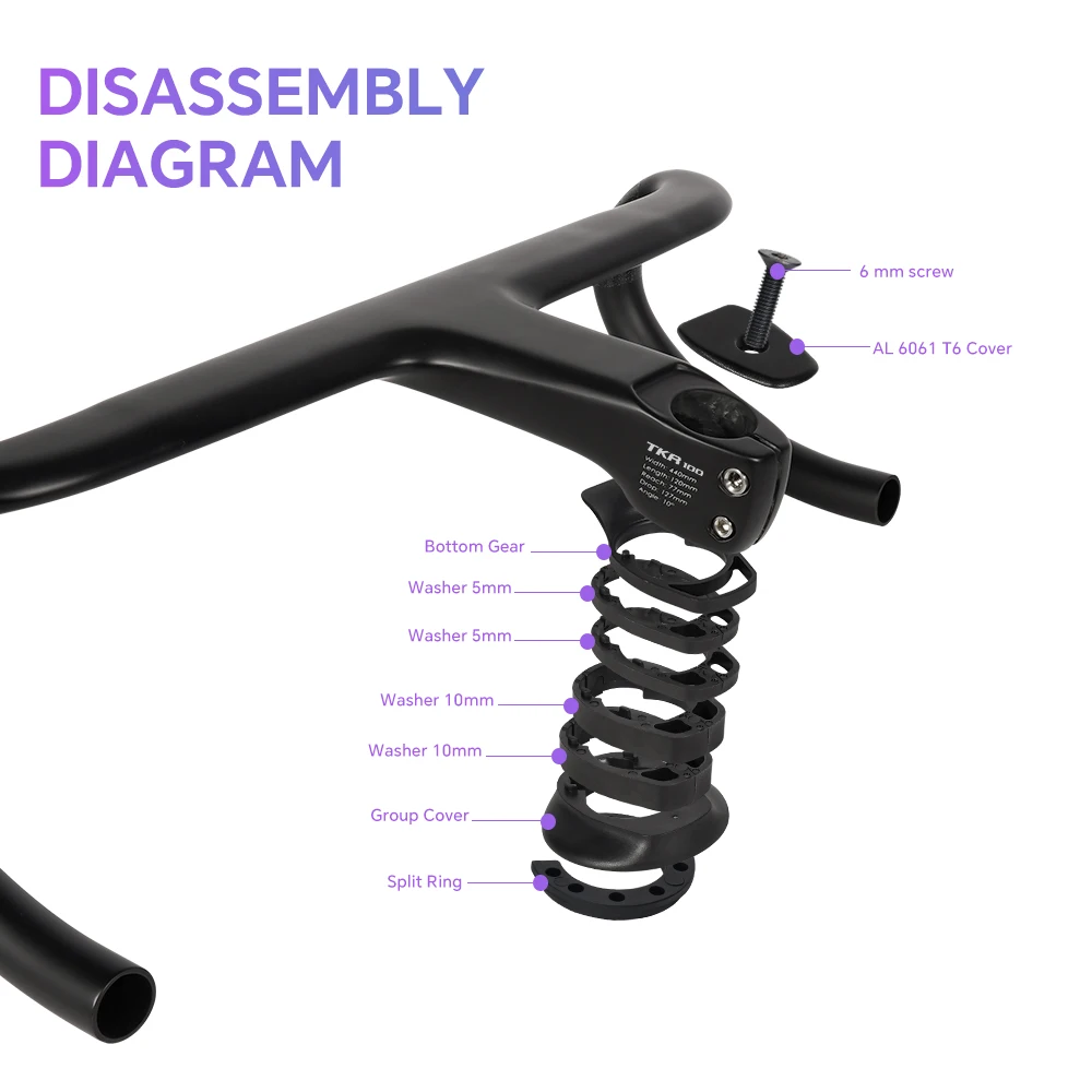 TKR100 Road Bike Full Internal Cable Routing Bicycle Handlebar Carbon Integrated Handlebar Di2 With Spacers Cycling Parts