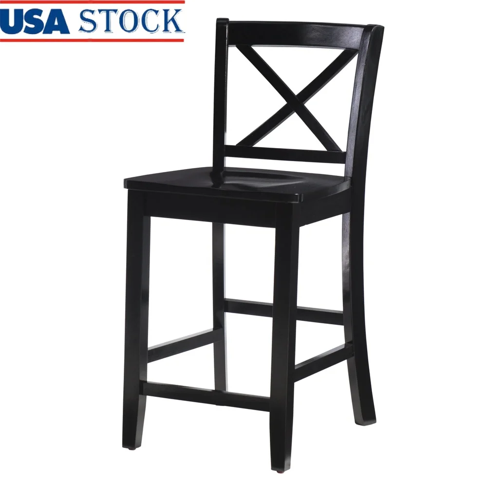 

Elegant Black X Back Counter Stool 24 Inch Height Comfortable Rubberwood Kitchen Dining Pub Easy Assembly Durable Design