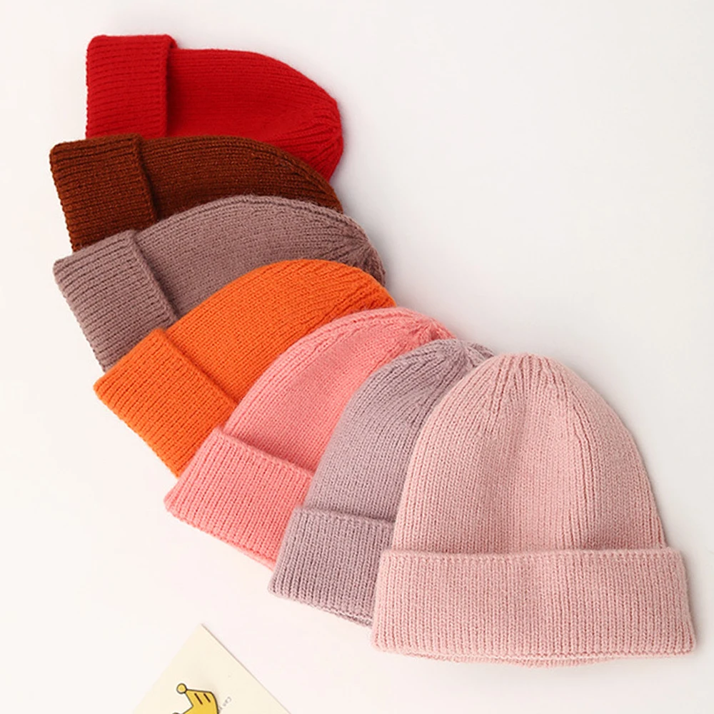 1-6T Ski Beanie for Children Winter Warm Hat Girls Candy Colors Skullcap Boys Acrylic Knitted Bonnet Infantil Crochet Gorros Cap