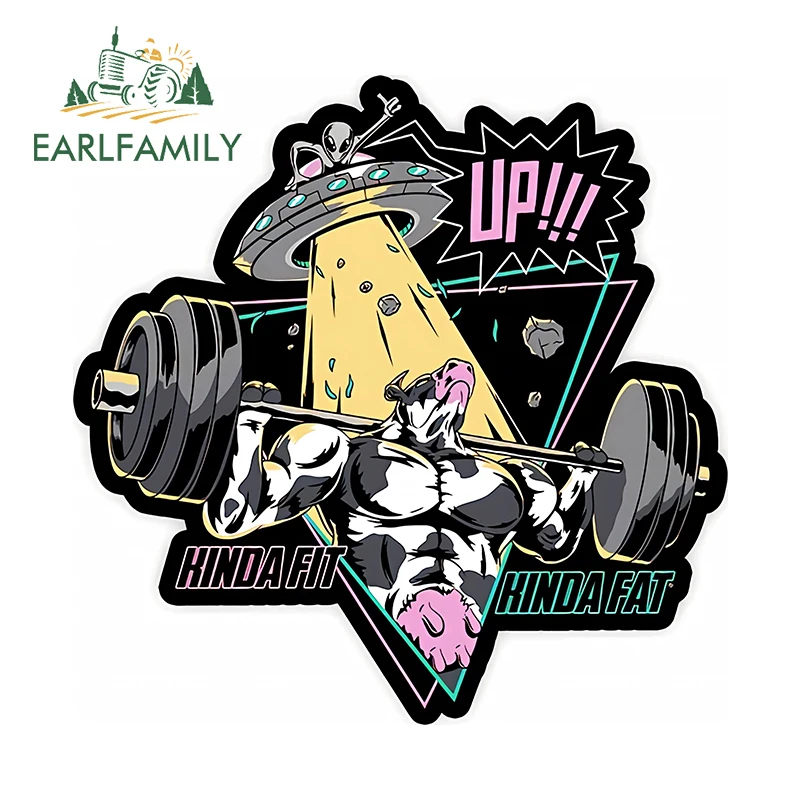 EARLFAMILY 13cm X 12.9cm for Exercise Cattle Fit Fat Workout Car Stickers Sunscreen Fashionable Decals Car Label Waterproof