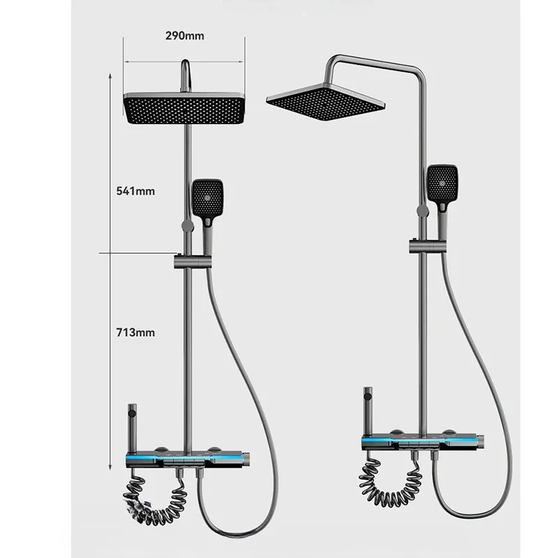 Intelligent Temperature Digital Display Shower Set for Bathroom Wall Mounted 4 Function Piano Key Hot Cold Shower Faucet Set