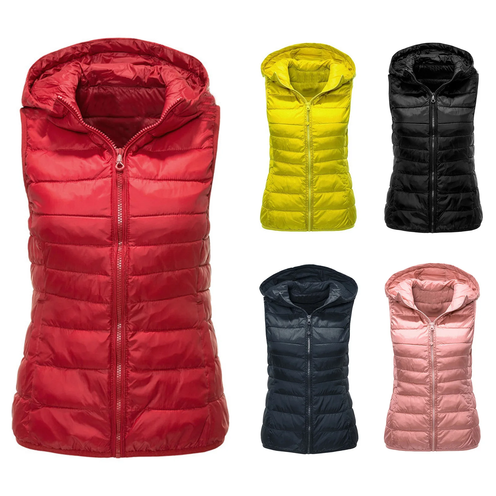 

Winter Women Warm Puffer Vest Waistcoat Sleeveless Hoodie Zip-up Puff Stuff Padded Hooded Gilet Tank Top for Work Daily Casual
