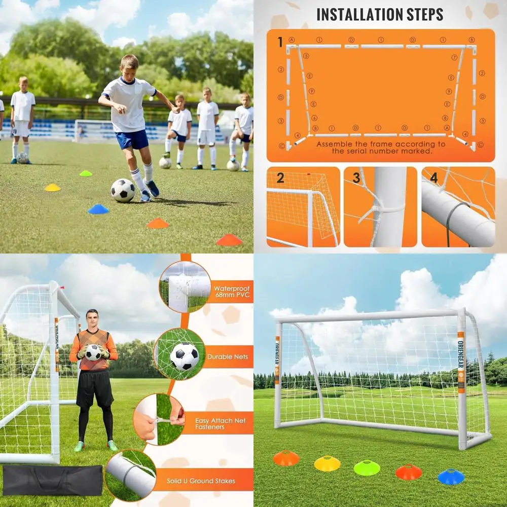 

Портативные футбольные ворота для всех возрастов - размеры 12x6, 10x6.5, 8x6, 6x4 с тренировочными дисками и сумкой для переноски