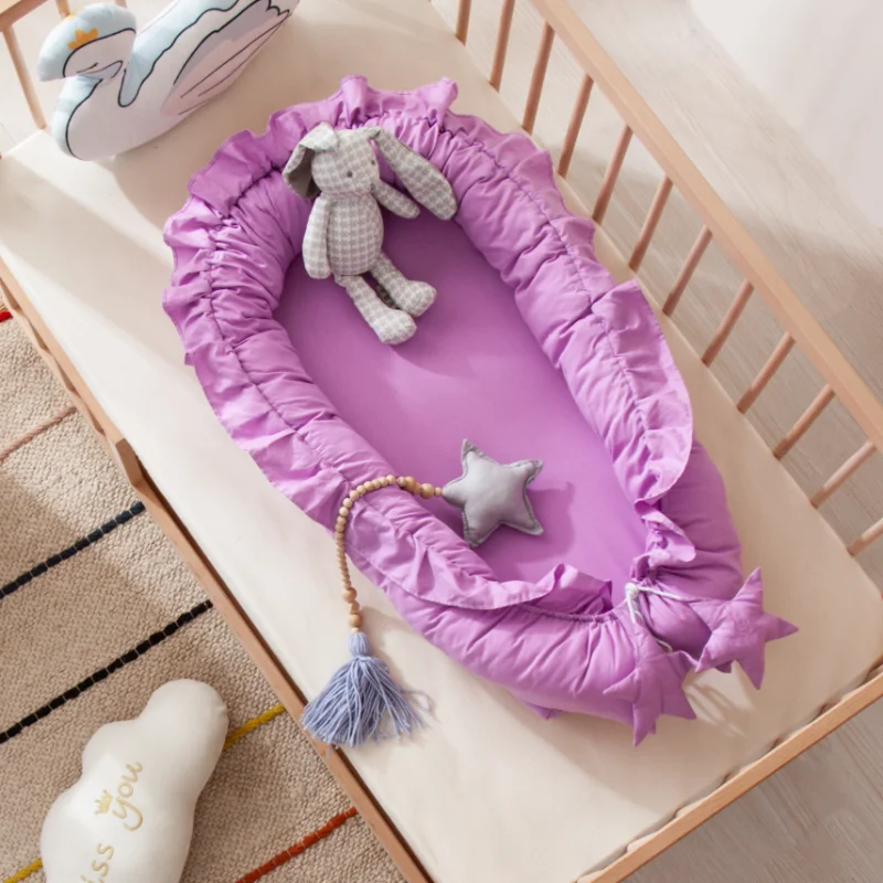 Bed Crib with Pillow Infant Toddler Cradle Mattress Newborn Gift 88*50*15cm Cotton Cribs Removable Sleeping Nest for Baby