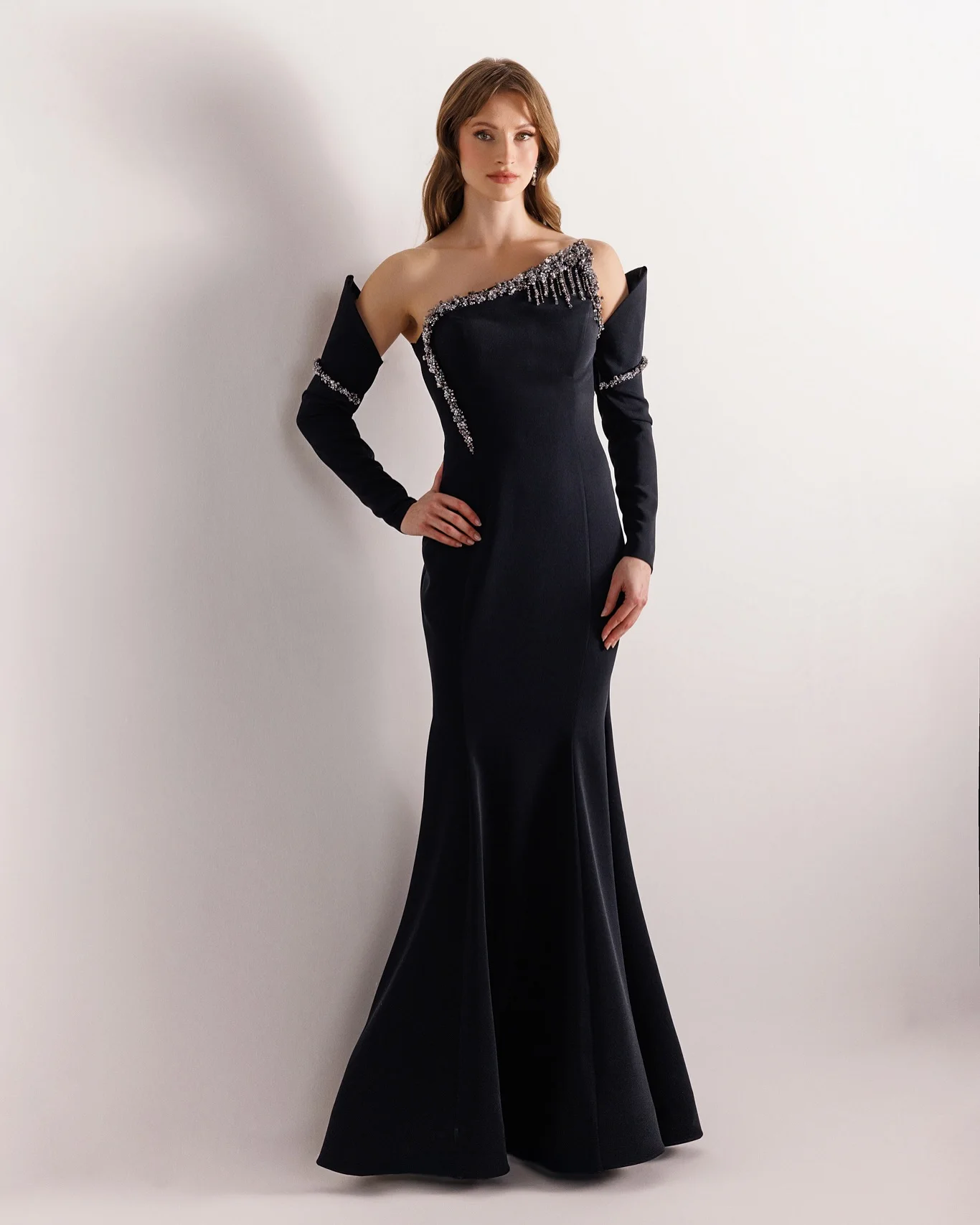 Vestido de noite sem alças de cristal brilhante personalizado gracioso sereia vestidos de celebridades moda manga destacável vestido de festa