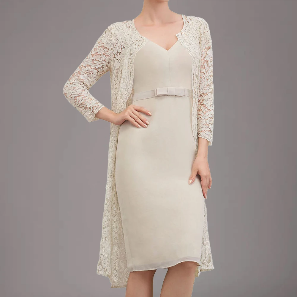 Exquisite 2-Piece Mother of The Bride Dresses with Jacket Lace Chiffon Wedding Guest Dresses for Women Evening Dress  Customized