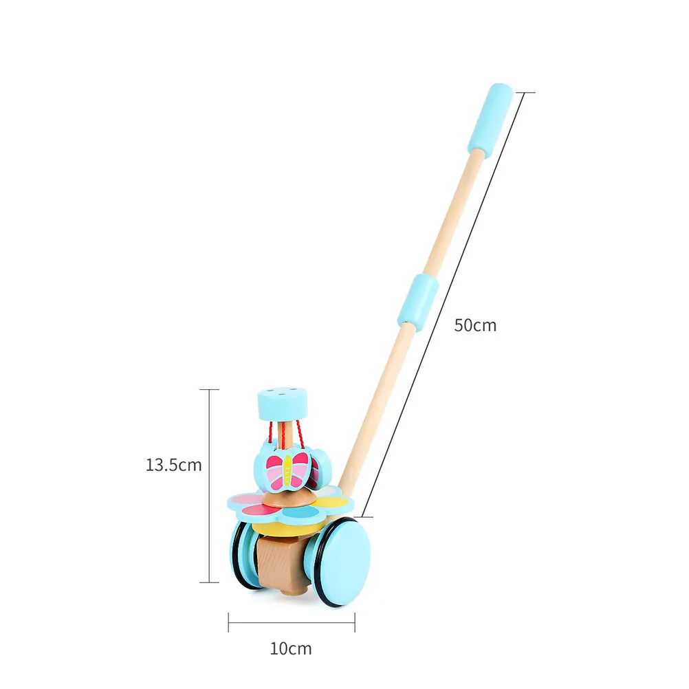 

1Pcs Walk Learning Cart Adjustable Cartoon Push Trolley Baby Early Skill Trainer Toddler Wooden Trolley Educational Plaything