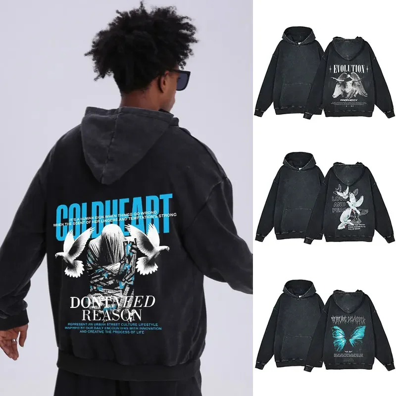 

Men Y2k Hoodies Hip Hop Streetwear Anime Print Oversize Hooded Sweatshirts Harajuku Fashion Casual Loose Pullover Washed Hoodies