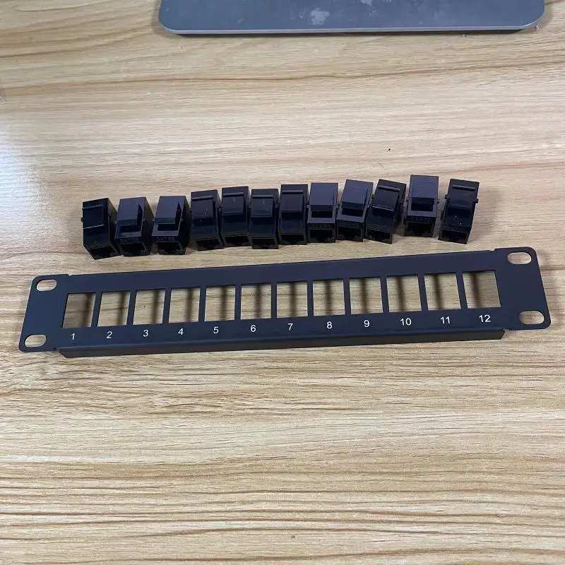 E1PF Patch Panel 12Port CAT5e 10G Support 1U Network Patch Panel UTP 19inch Wallmount or Rackmount Punch Down Block for CAT5e