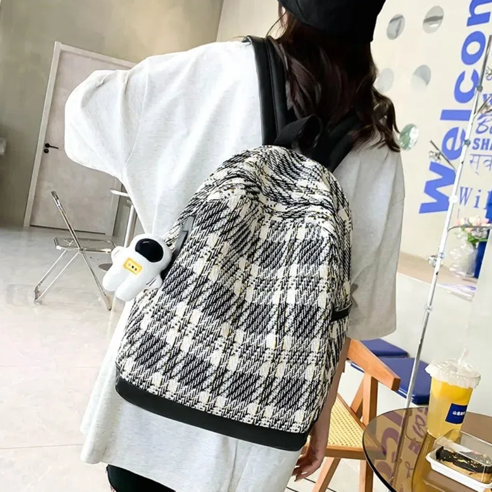 Retro Schoolbags Women's Backpack Large Capacity Zipper Student Backpack Woolen Cloth Plaid Backpack Outdoor