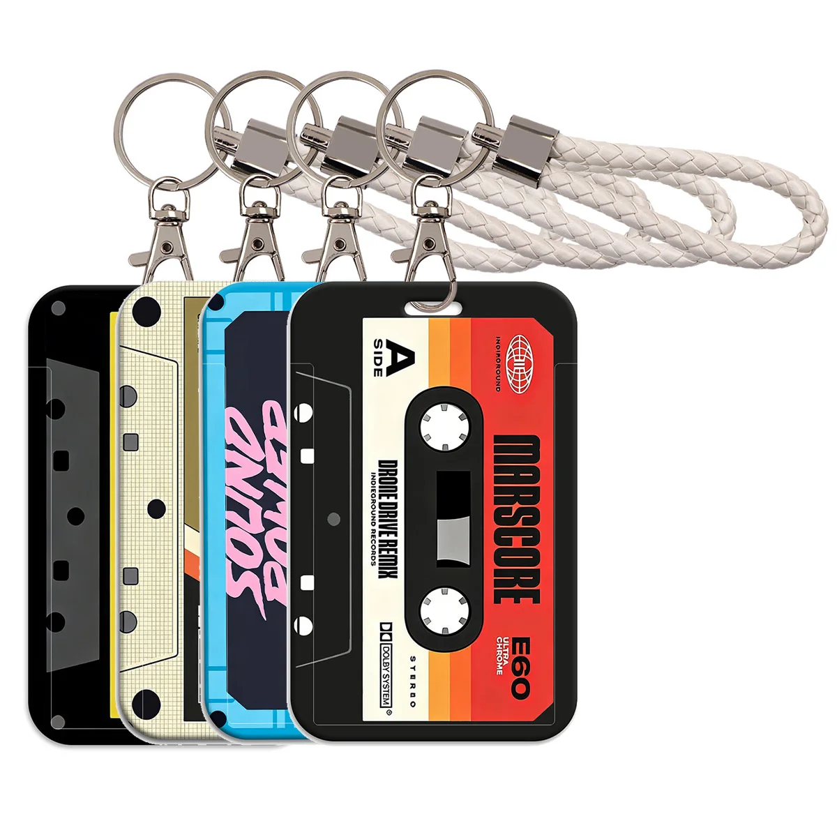 Retro Cassette Tape Style Card Holder with Keychain Lanyard 80s 90s ID Credit Card Case Cover Portable Card Protector Bag Gifts