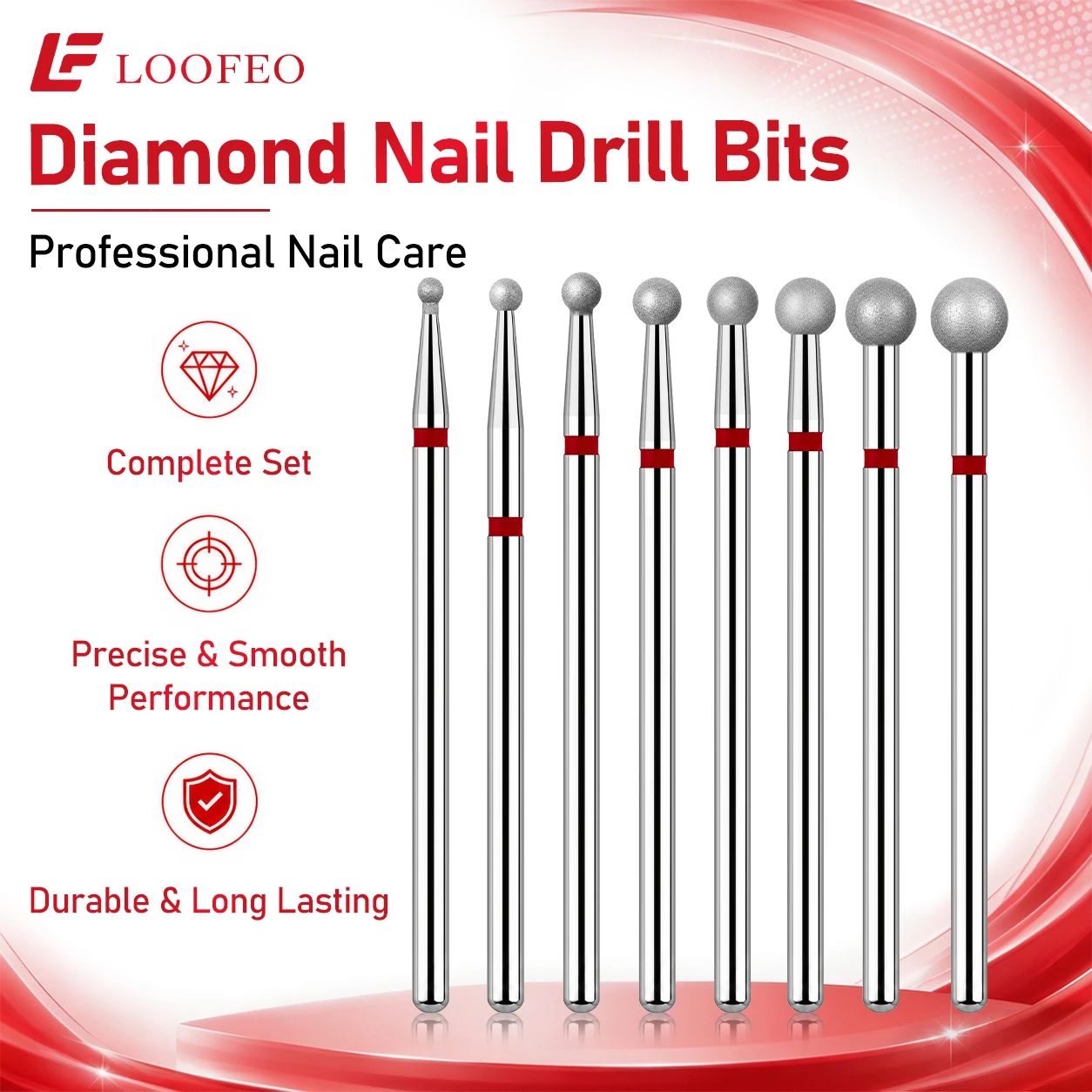 8Pcs Ball Diamond Nail Drill Bit Set 1.5/2/2.5/3/3.5/4/4.5/5mm Nail File Bit for Nail Prep Shaping Manicure Nail File Bit Sets