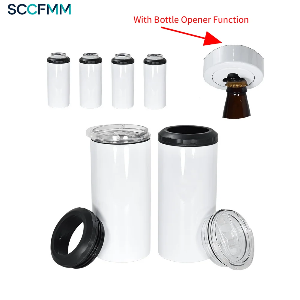 SCCFMM 2Pcs Water Bottle 4‑in‑1 Can Cooler Tumbler With Bottle Opener, Stainless Steel Vacuum Insulation Cup, Sublimation Coatin