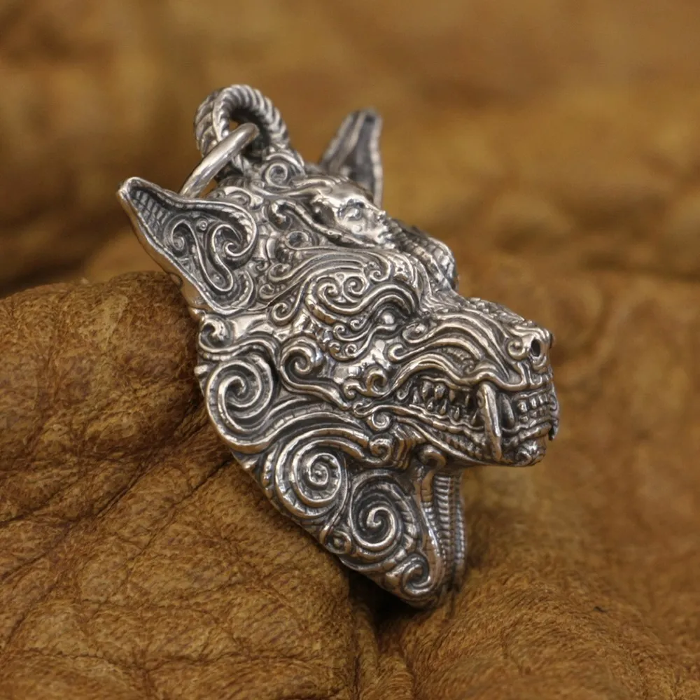 LINSION Wolf King Totem Pendant 925 Sterling Silver Mens Punk Pendant TA316 JP BZ