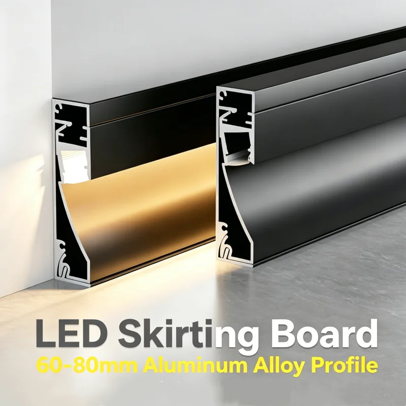 60mm LED Glowing Aluminum Skirting Board Profile Surface Mount Recessed Waterproof Metal Baseboard Foot Line For Living Bedroom