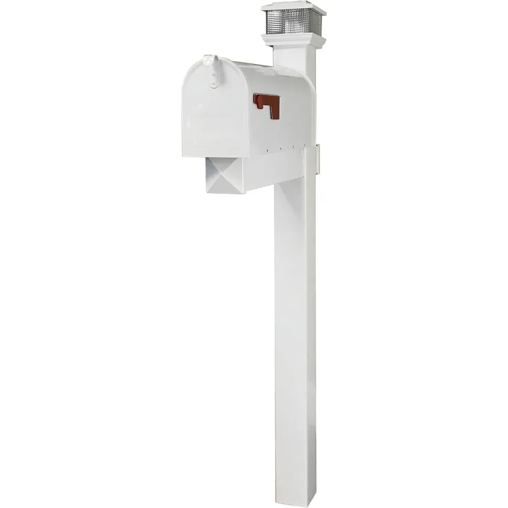 

The Galaxy Steel Mailbox with LED Solar Light Cap and White Vinyl Post (White Mailbox)