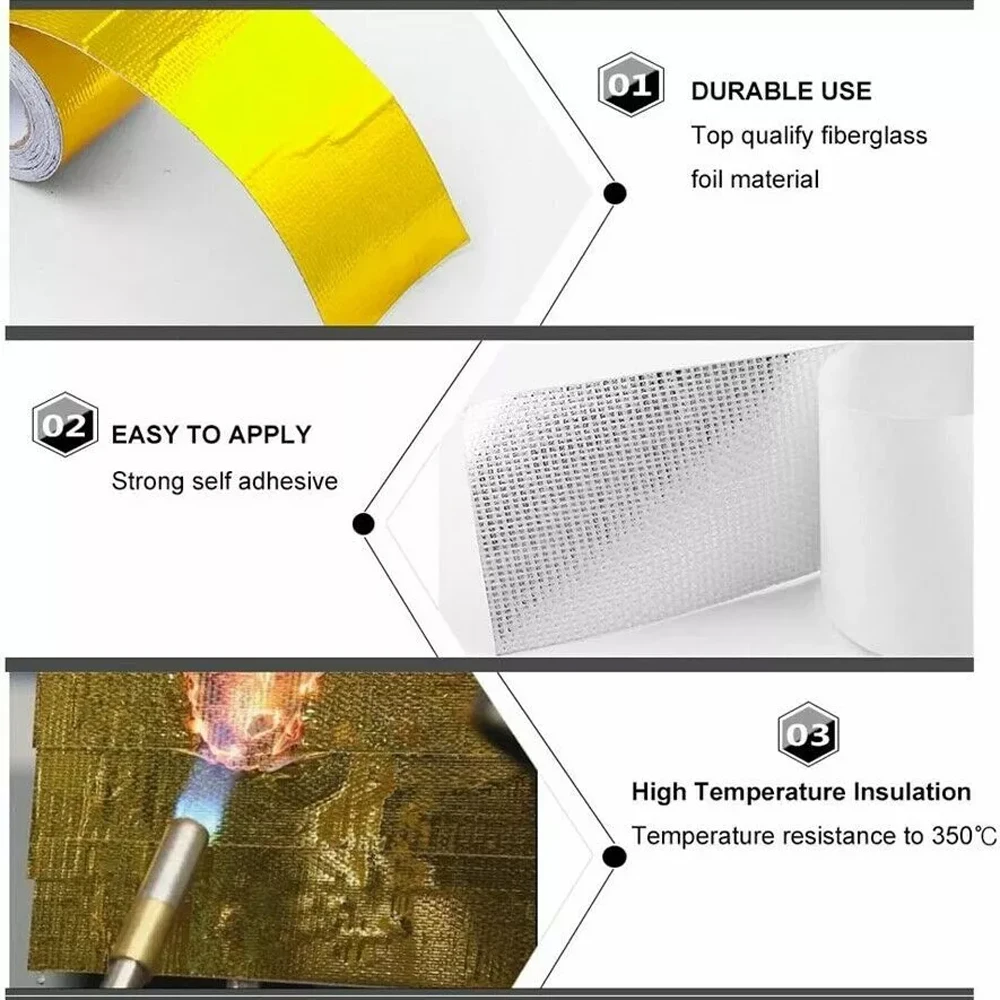 2.5/5cm 1m 2m 5m 10m Gold Car Motorcycle Exhaust Wrap Pipe Header Heat Insulation Roll Tape Turbo Heat Exhaust Thermal Wrap Tape