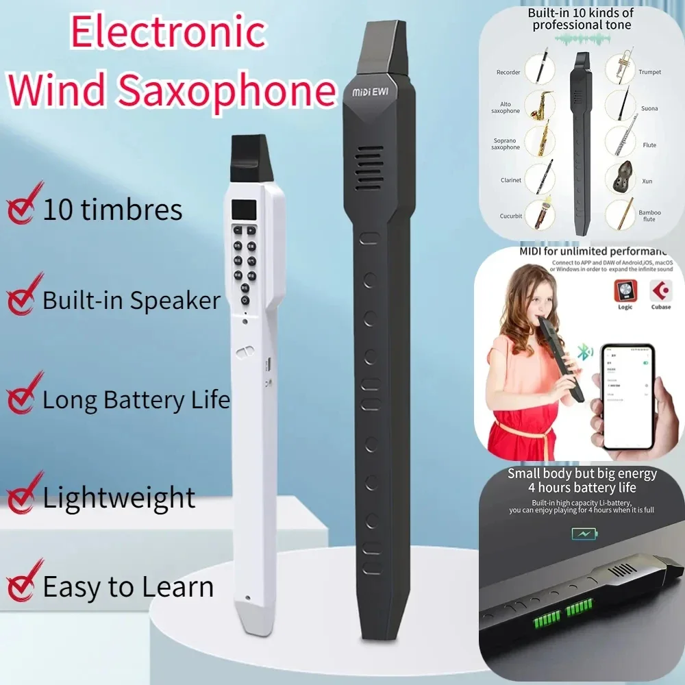 Electronic Wind Saxophone 10 Timbres Electronic Flute Built-in Battery Pocket Electronic Wind Instrument