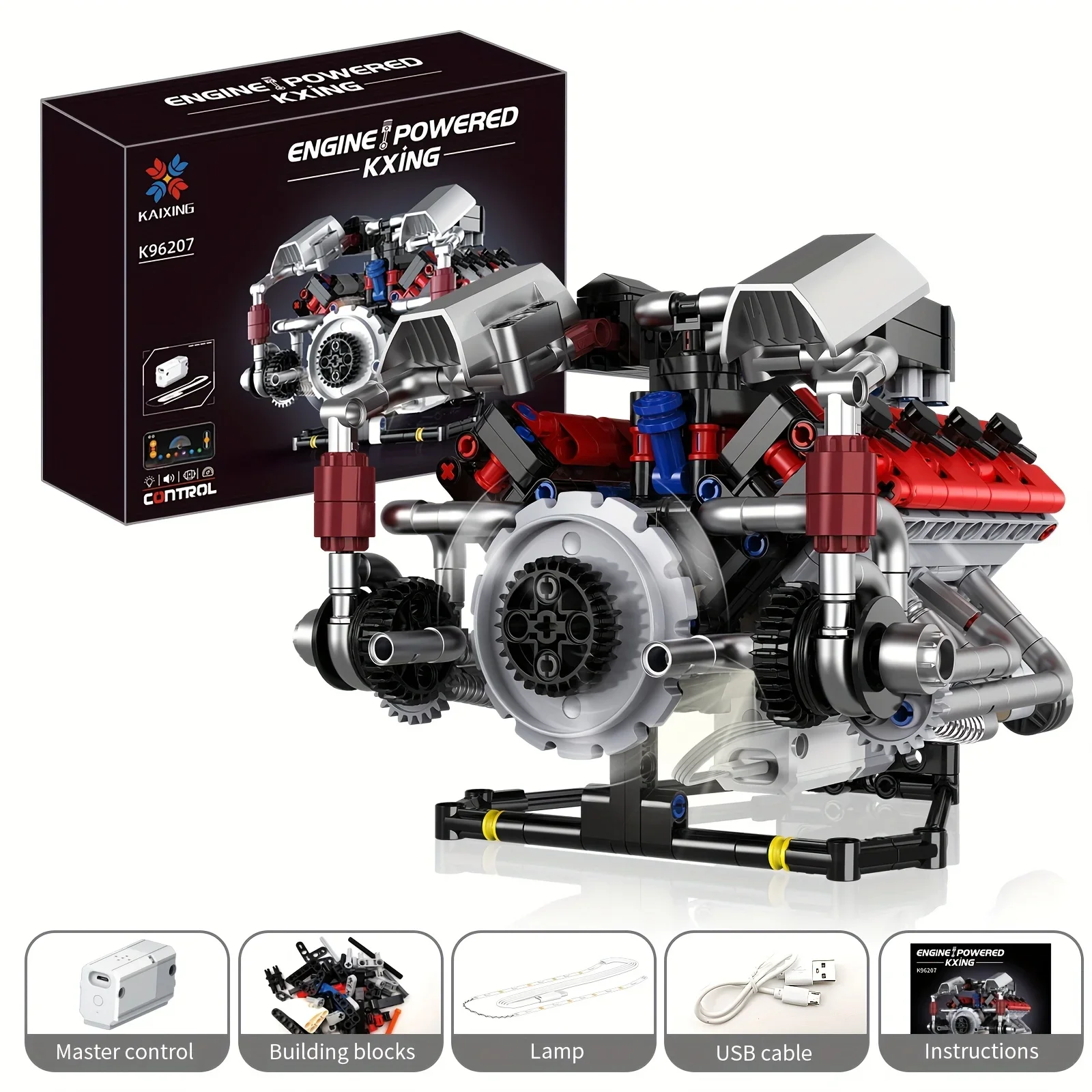 

K96207 simulation mechanical V8 engine engine assembly small particle building block toy model