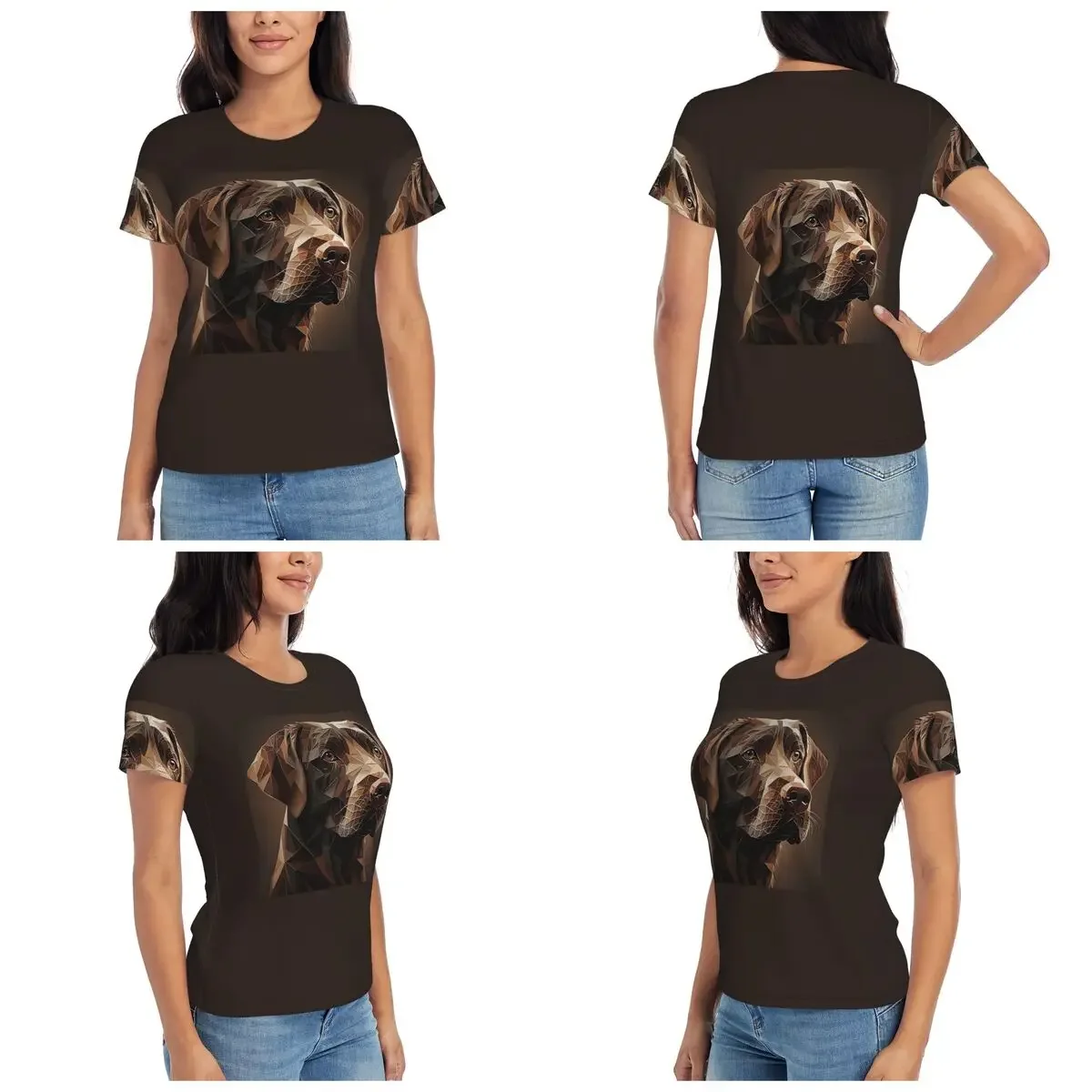 Geometric Choco A Chocolate Labrador Artwork T-Shirt for Women Crew Neck Streetwear T Shirts Women's Short Sleeve