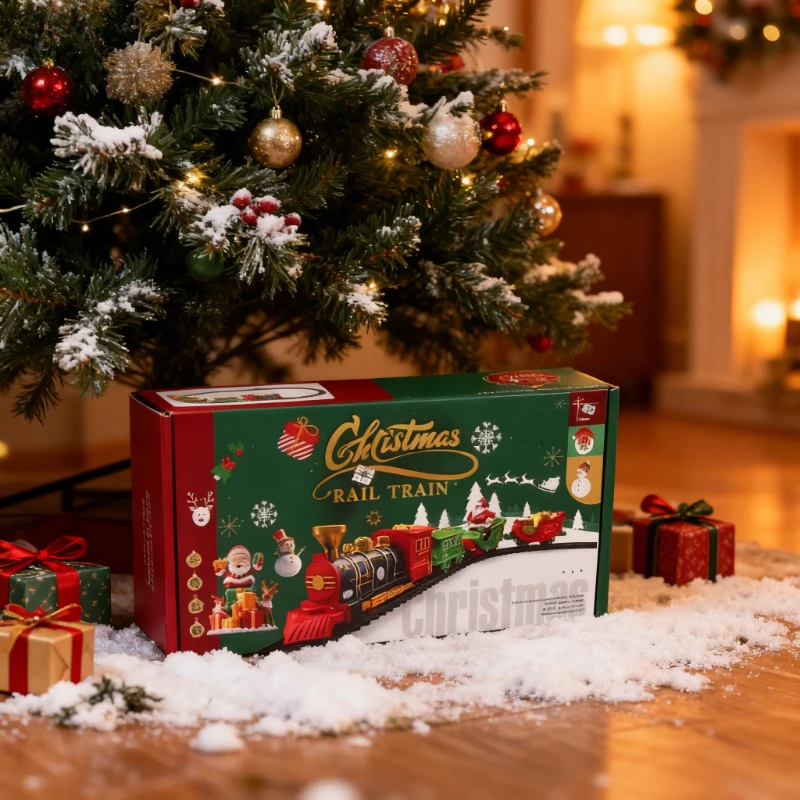 Novo conjunto de trem de natal montar trilhos ferroviários brinquedos decoração árvore de natal trem presente brinquedo para crianças festa de aniversário presente de natal