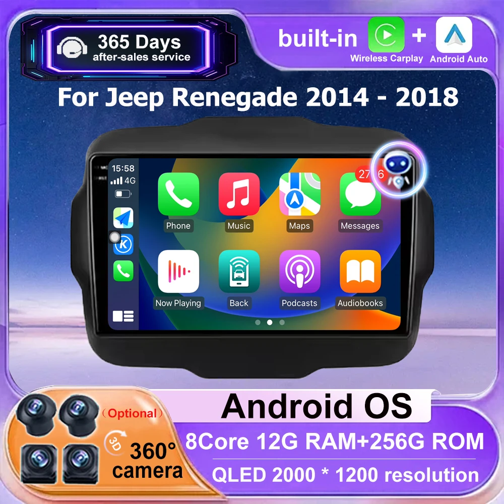 

Android Auto Carplay For Jeep Renegade 2014 - 2018 Car Radio Multimedia Video Player GPS Navigation Stereo DSP Head Unit 4G WIFI