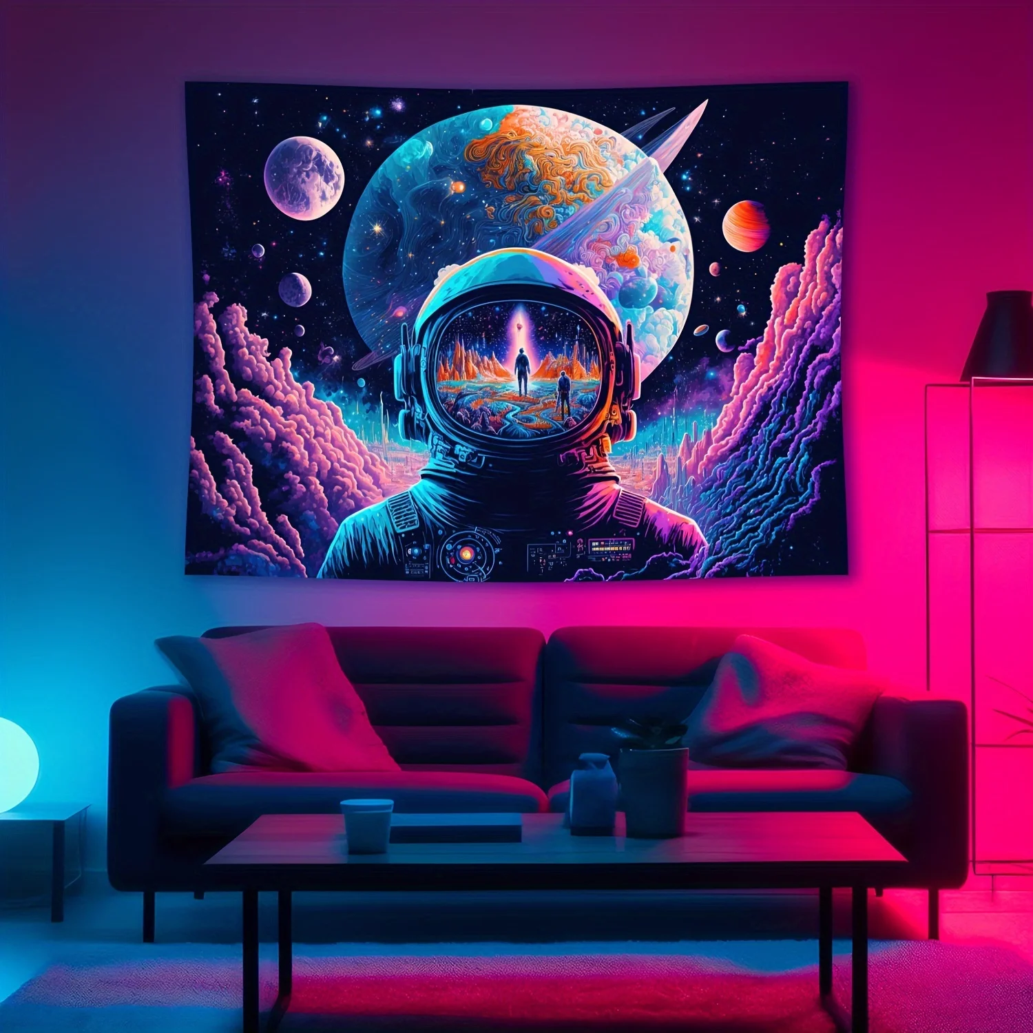 VIKAMA Cosmic Wandteppich Cyberpunk Sternennacht Wanddekoration Gamingzimmer Wanddekoration Fantasy Neon Space Modern Home Decora