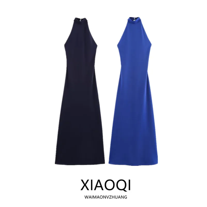 Vestido Largo de Mujer, Nuevo Estilo Primavera-Verano, Decoración de Gasa, Cuello ter, Sin Mangas, Estilo Casual, 00% Otr...