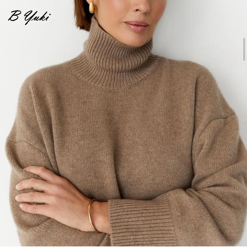 Blessyuki Soft Cashmere Turtleneck Knit Sweater Women Oversized Thicken Warm Basic Pullovers Female Winter Solid Lazy Oaf Jumper