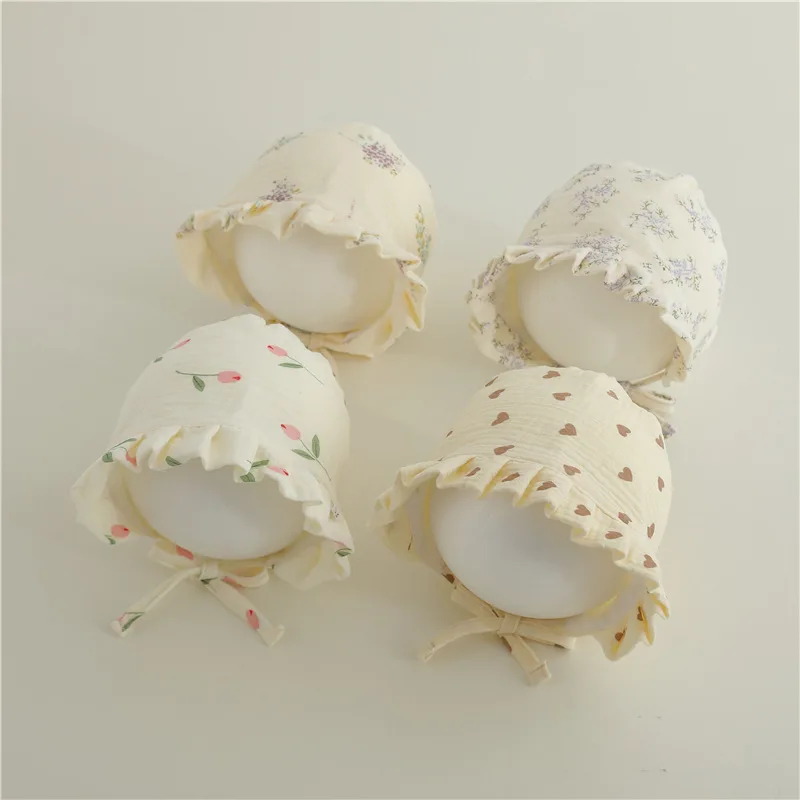 Mousseline Pasgeboren Muts Baby Meisje Hoed Bloemenhart Baby Beanie Peuter Pet Voor Meisjes Prinses Baby Hoed 0-12M