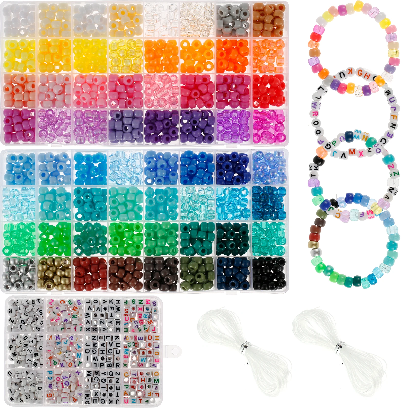 

New 1977Pcs Pony Beads Kit for Bracelet Making 64 Colors 9mm Kandi Beads Set Plastic Pony Beads Bulk with 375pcs Letter Beads