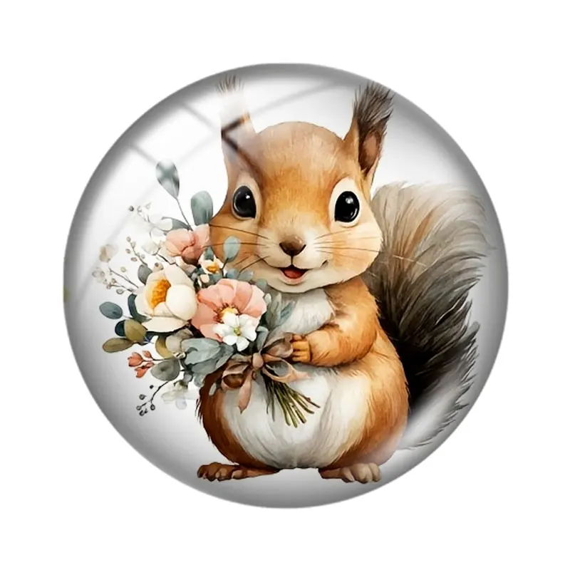 Creative r flower squirel 10pcs 12mm14mm/16mm/18mm/20mm/25mm Round Photo Glass Cabochon Demo Flat Back Making Findings Jewelry