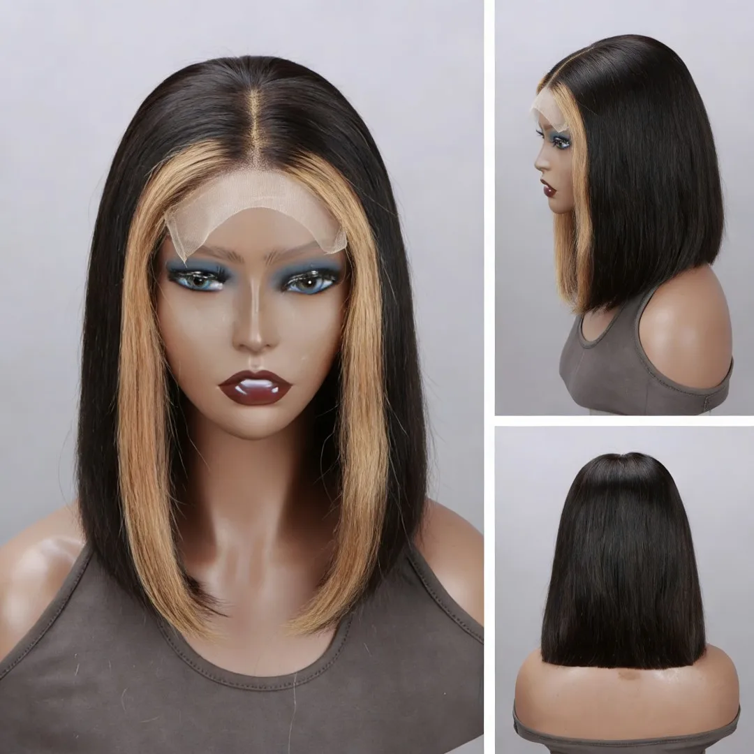 13x4-lace-front-wig-bob-virgin-human-hair-highlights-ombre-straight-short-bob-wig-lace-front-wig-for-black-women-perfect-gift