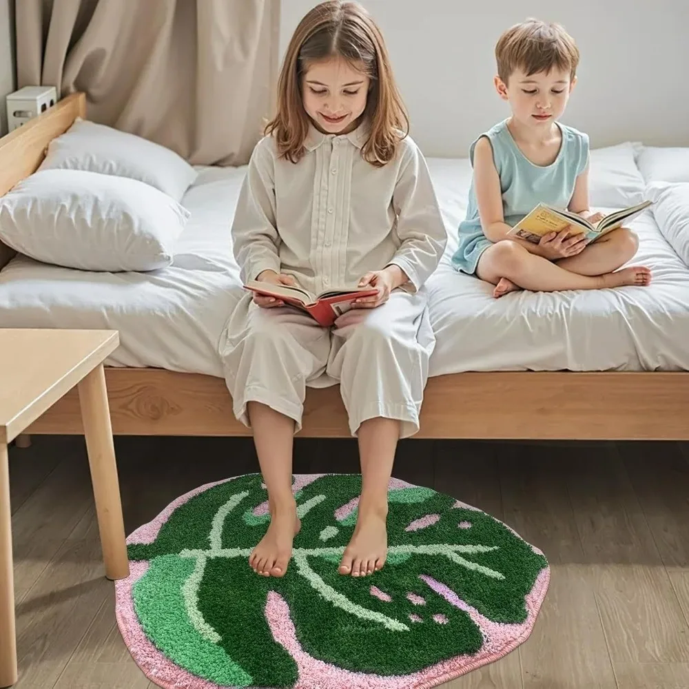 Soft Leaf Rug TPR Anti-Slip Leaf Shape Pattern Bathroom Floor Mat Irregular Design Water Absorbent Bedside Rug For Bathroom