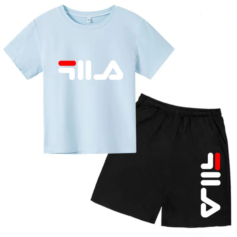 Kids Summer T-shirt for Boys/Girls Birthday Gift 3-13Y Top+Shorts Casual Fashion Brand Letter Beautiful Girl Sunshine Sports Set