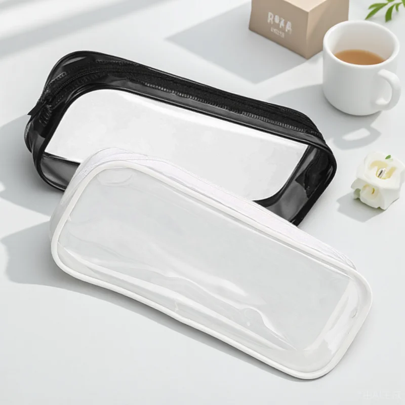 

2 pcs Portable Transparent Pencil Case Bags Stationery Storage Zipper Makeup Organizer Large Capacity Daily Toiletries