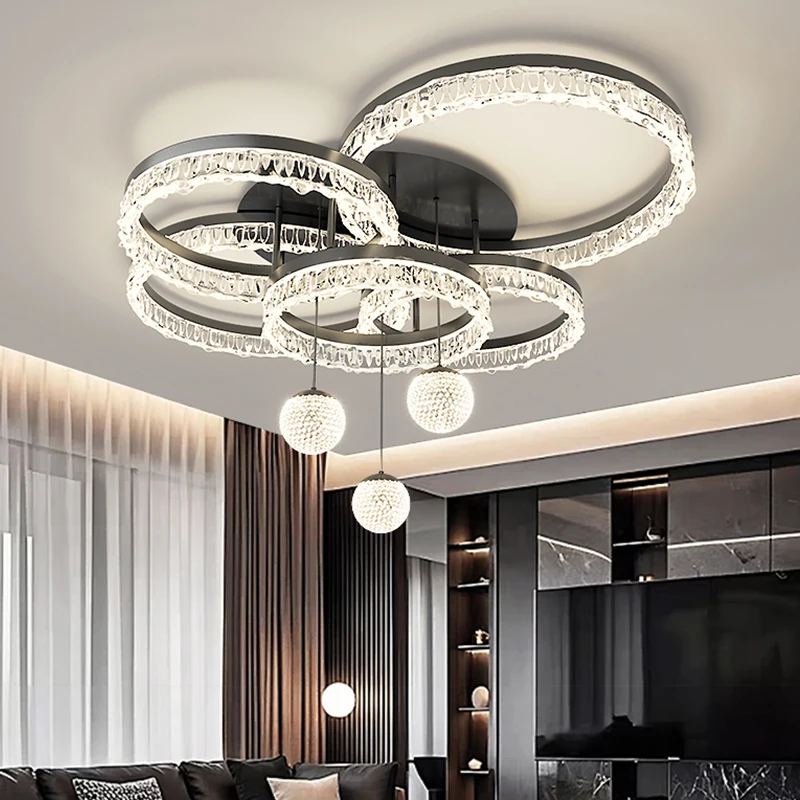 Living Room Modern LED Ceiling Lamps Italian Multi-ring Lamps Light Luxury Ice Crack Bedroom Hanging Ball Indoor Lighting Lamps