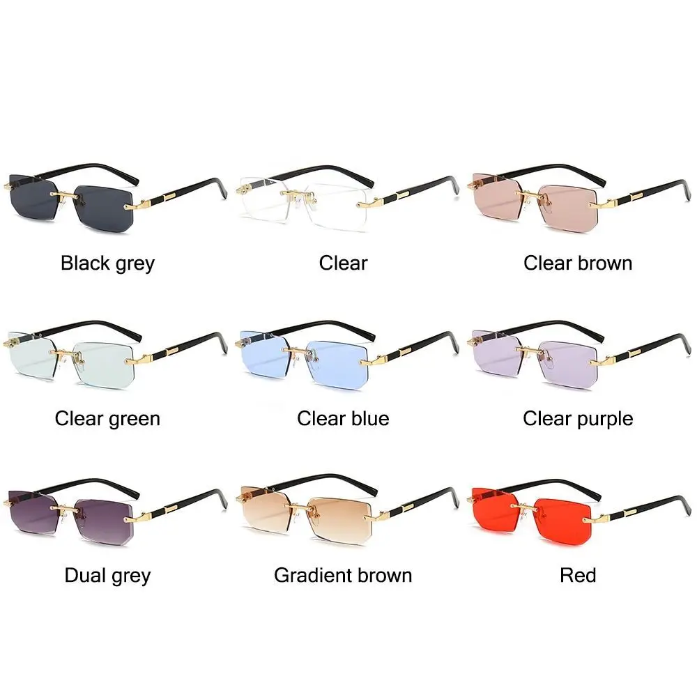 Rectangle Rimless Sunglasses Women Men Shades Fashion Popular Small Vintage Square Sun Glasses For Female Male Fishing Cycling