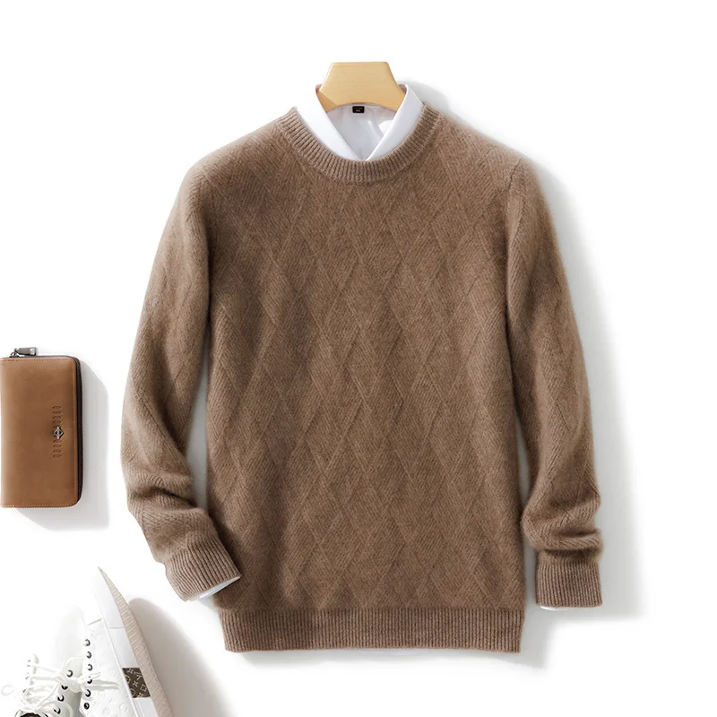 24 autumn and winter new cashmere sweater 100% beautiful slave wool men's round neck pullover knitted warm light luxury solid co