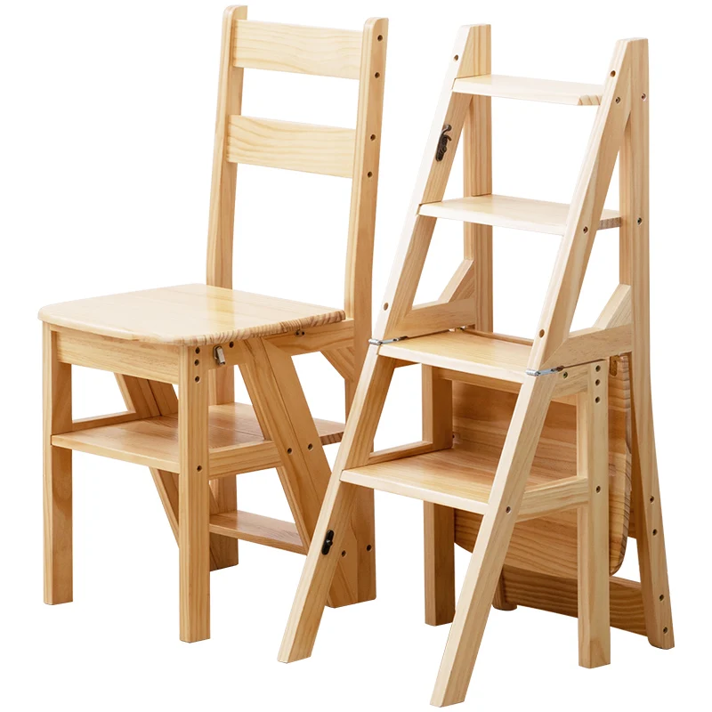 Solid Wood Ladder Chair Household Ladder Chair Folding Dual-use Ladder Stool Indoor Climbing Pedal Stair Multi-function