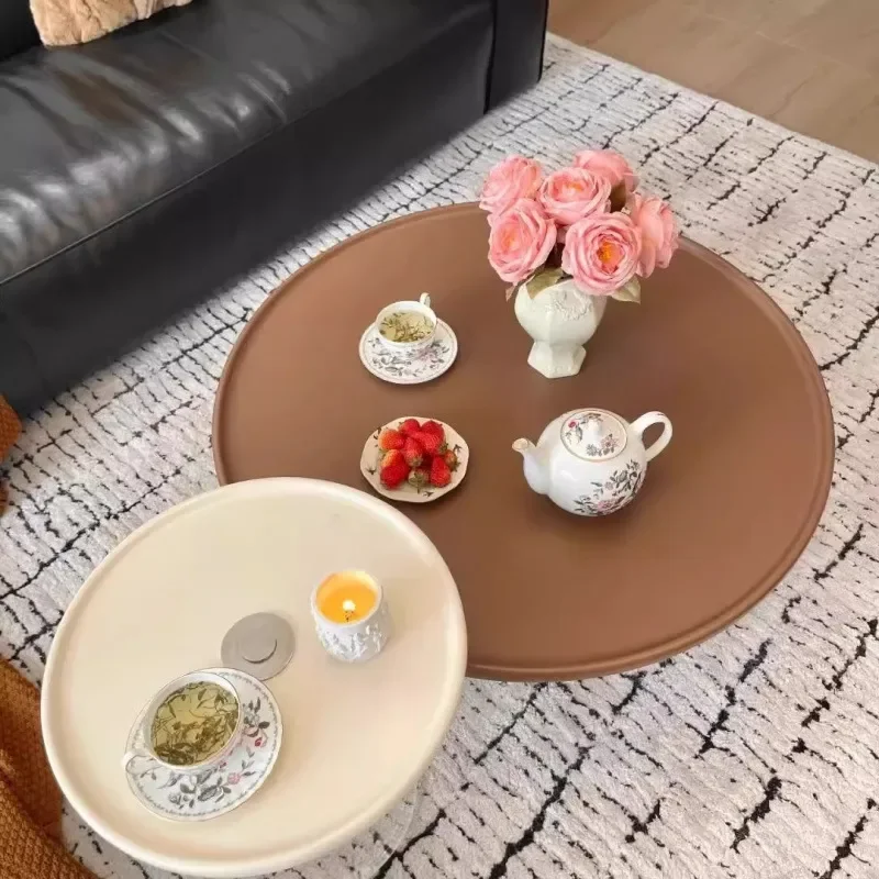Modern Simple Retro Round Cream Coffee Table Acrylic French Style Small Apartment Living Room Home Furniture Combination
