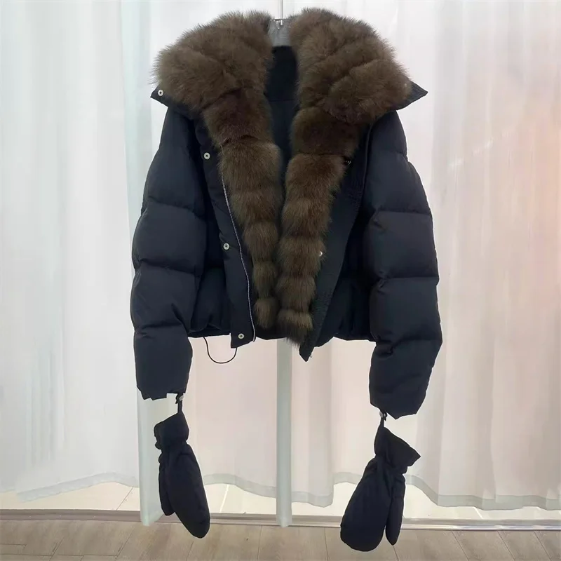 

Women's winter jacket New white duck down filled down jacket for winter 2025 True fox fur collar windproof and warm thick coat