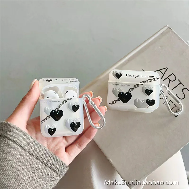 

ins Black Love series is suitable for Apple AirPOds 1/2/3 generation protective case silicone pro cute anti-fall case