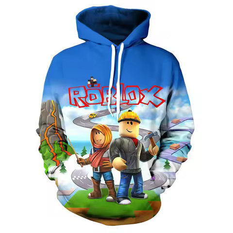 Roblox Game Cartoon Print Hooded Sweatshirt Anime Peripheral Pullover Student Fashion Birthday Gift