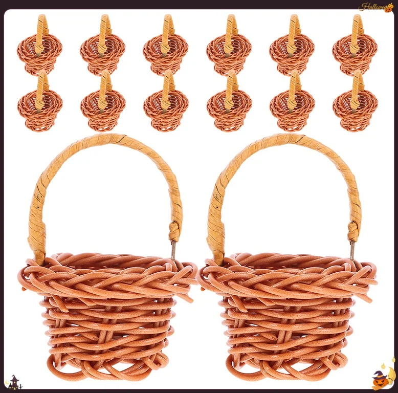 

14 Pack Mini Woven Flower Baskets Compact for Home Decor Photography Props and Hand Woven Country Party Favors